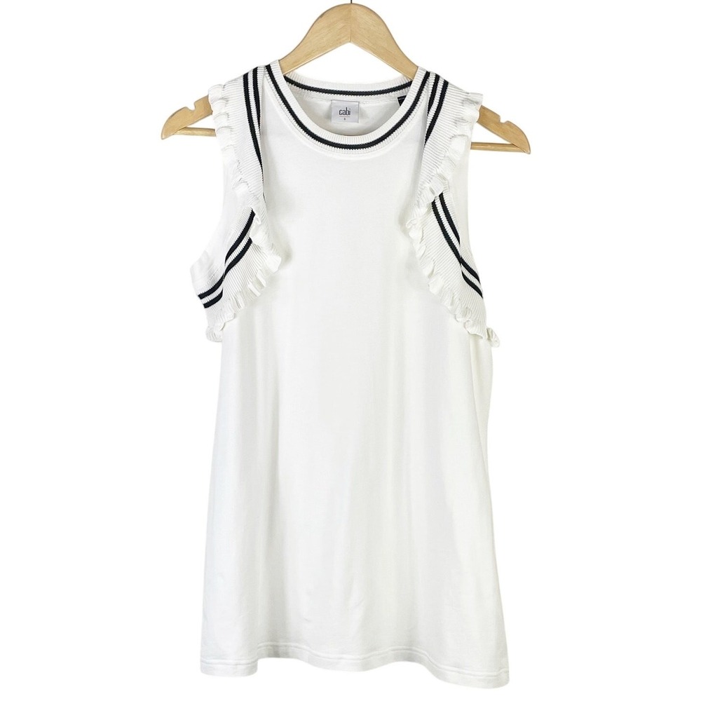 Cabi Women's White Sleeveless Top Black Stripe Size Small NWOT Nautical Coastal